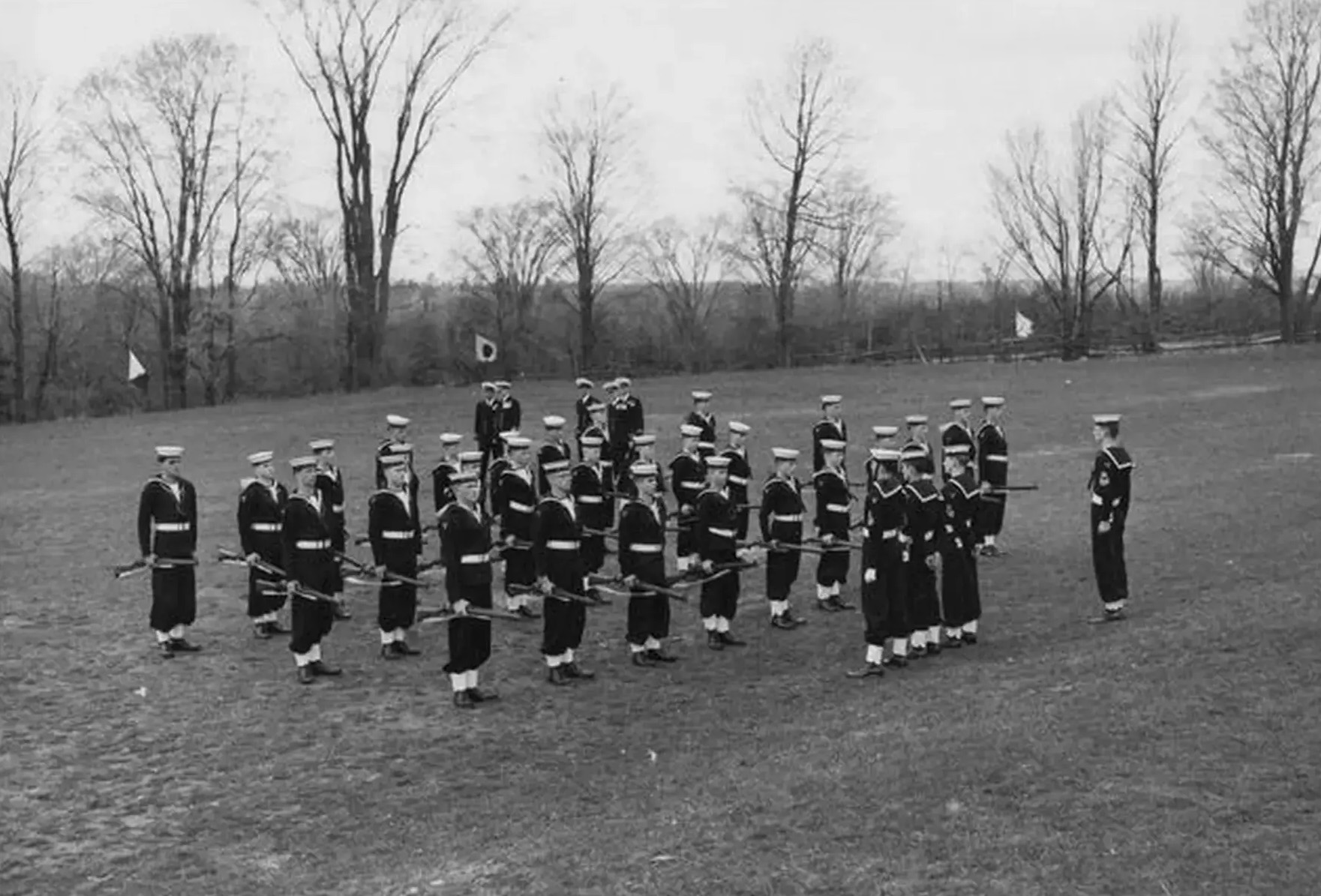 Archival photograph of Lakefield students in naval uniform