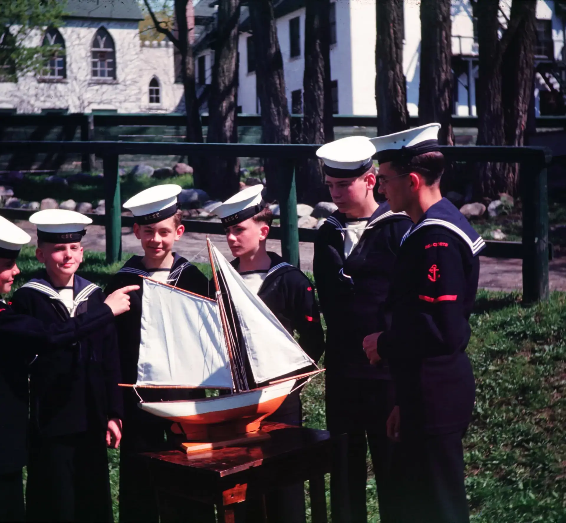 Archival photograph of Lakefield students in naval uniform