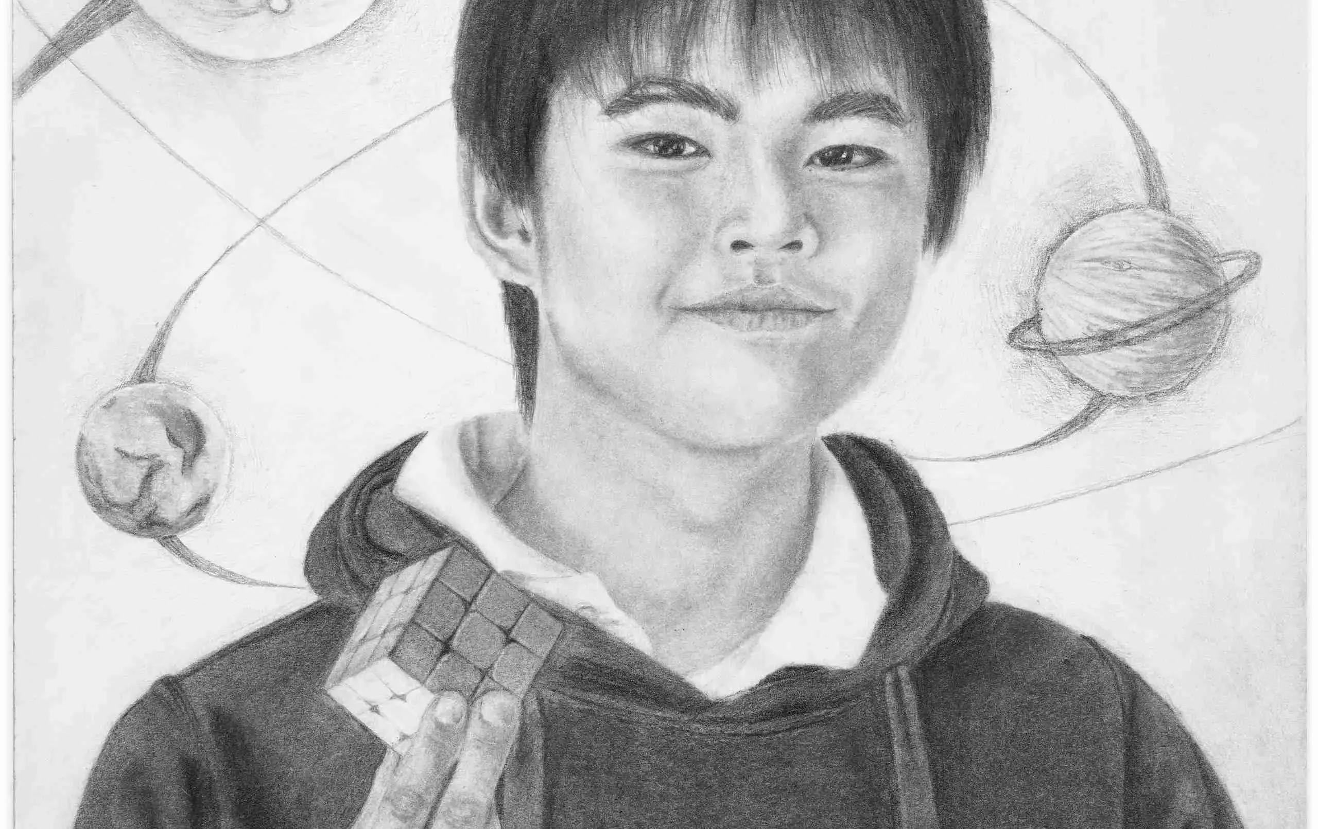 Sketch of someone holding a Rubiks Cube