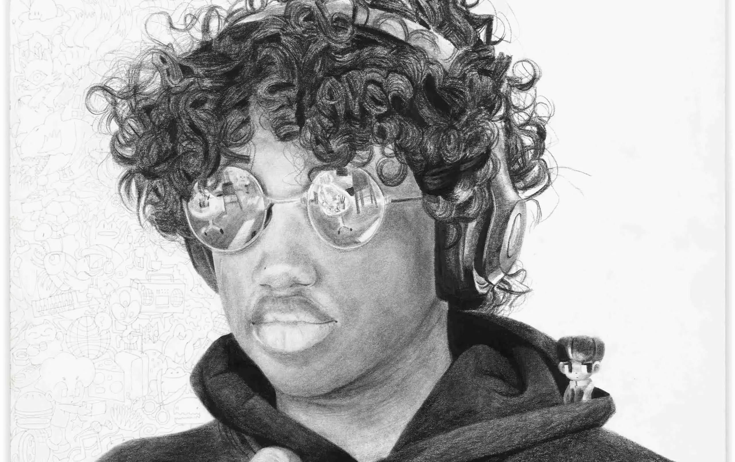 Sketch of person wearing sunglasses and headphones