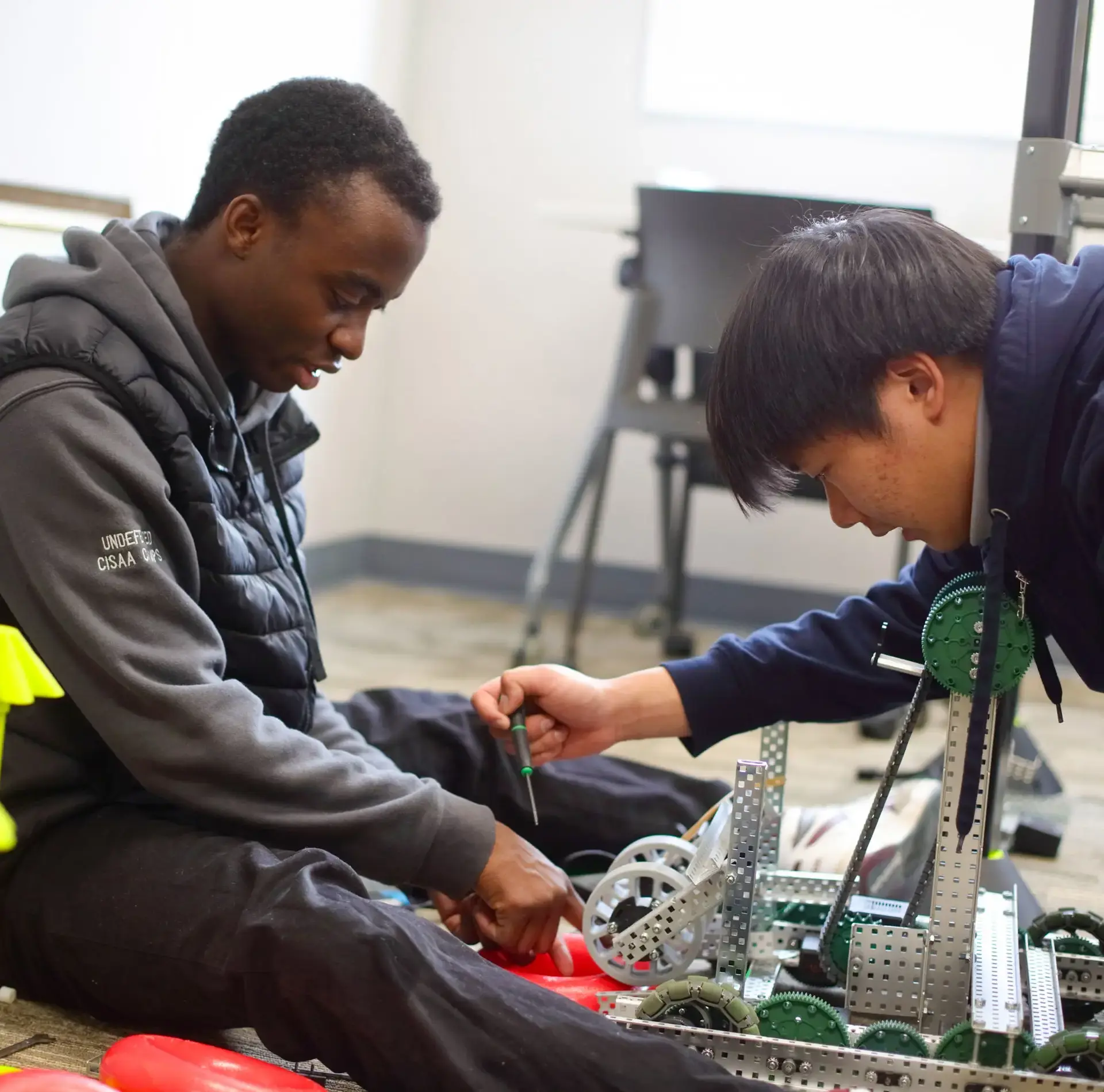 Students working on robotics