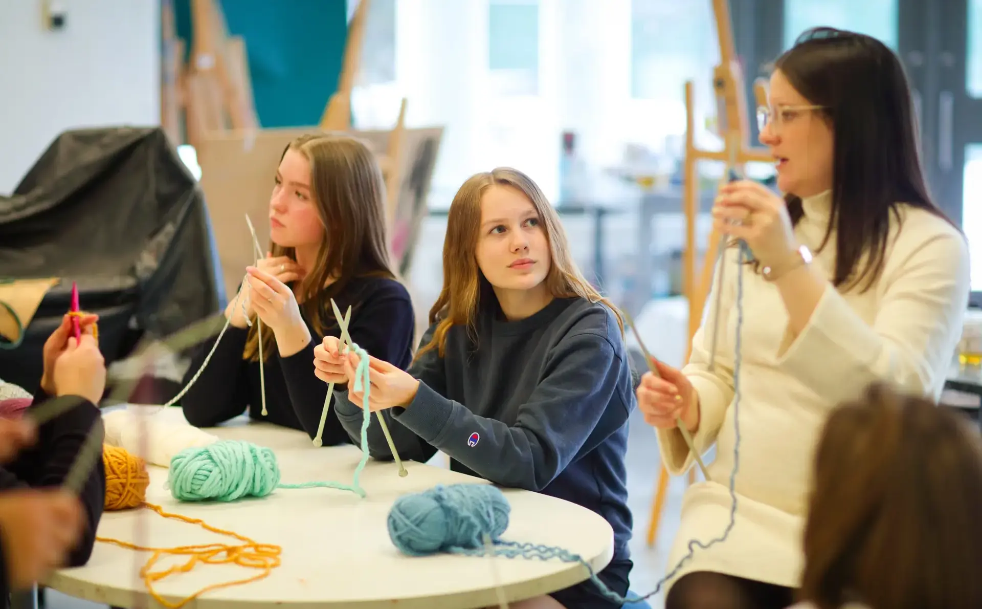 Students knitting