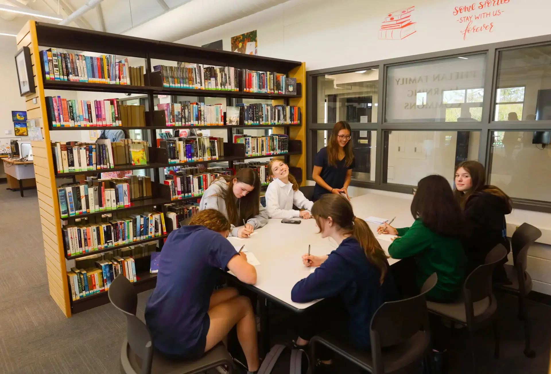 Students working together in library