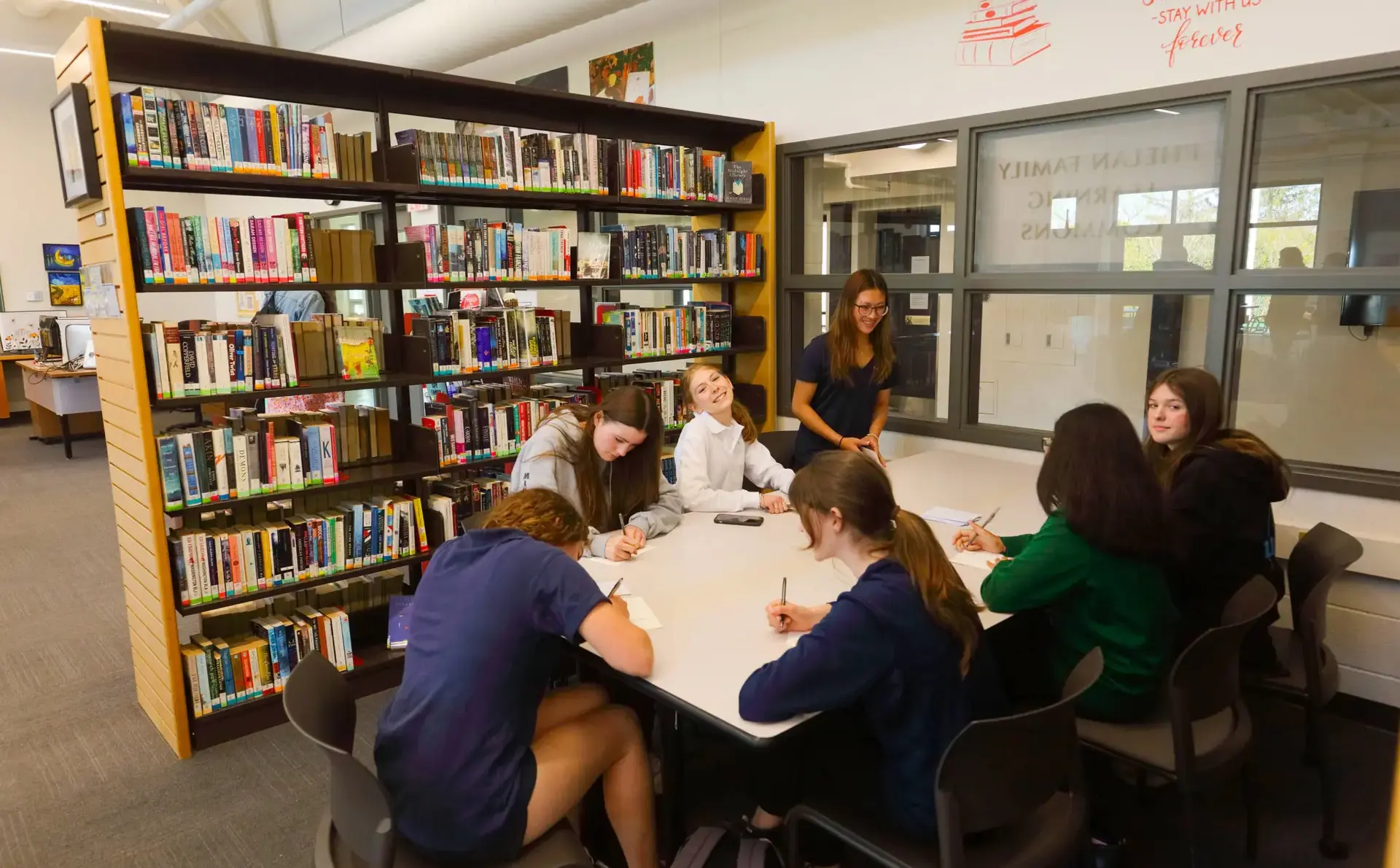 Students working in library