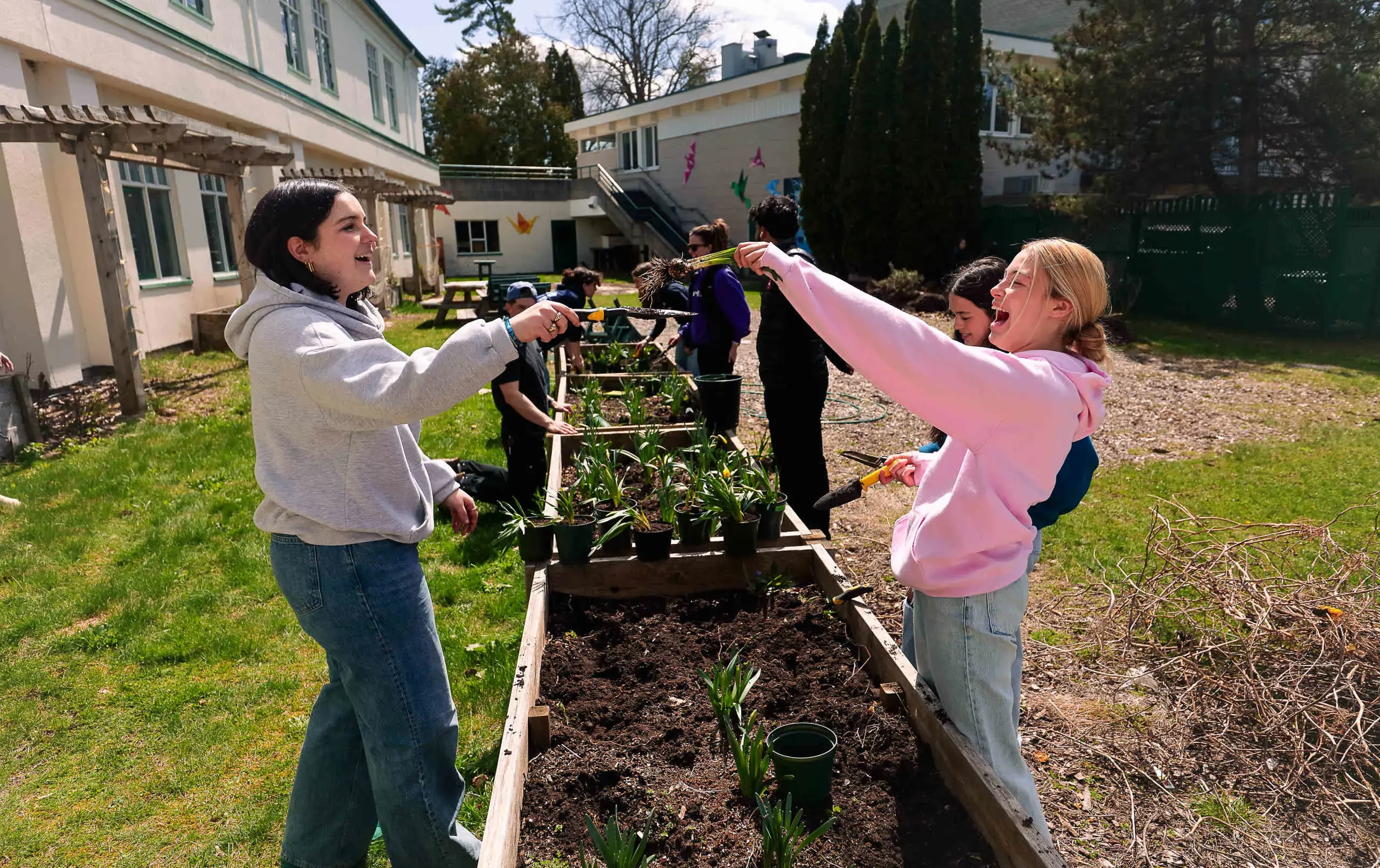 Students gardening