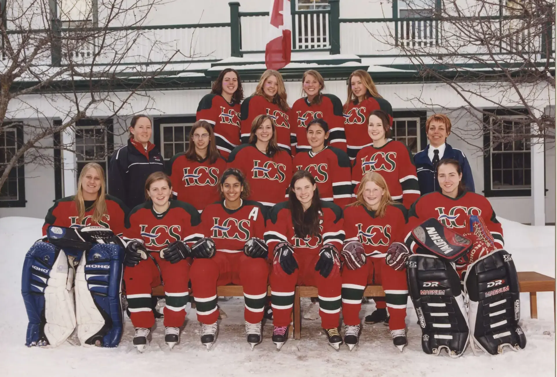 Archival photograph of girls' ice hockey team