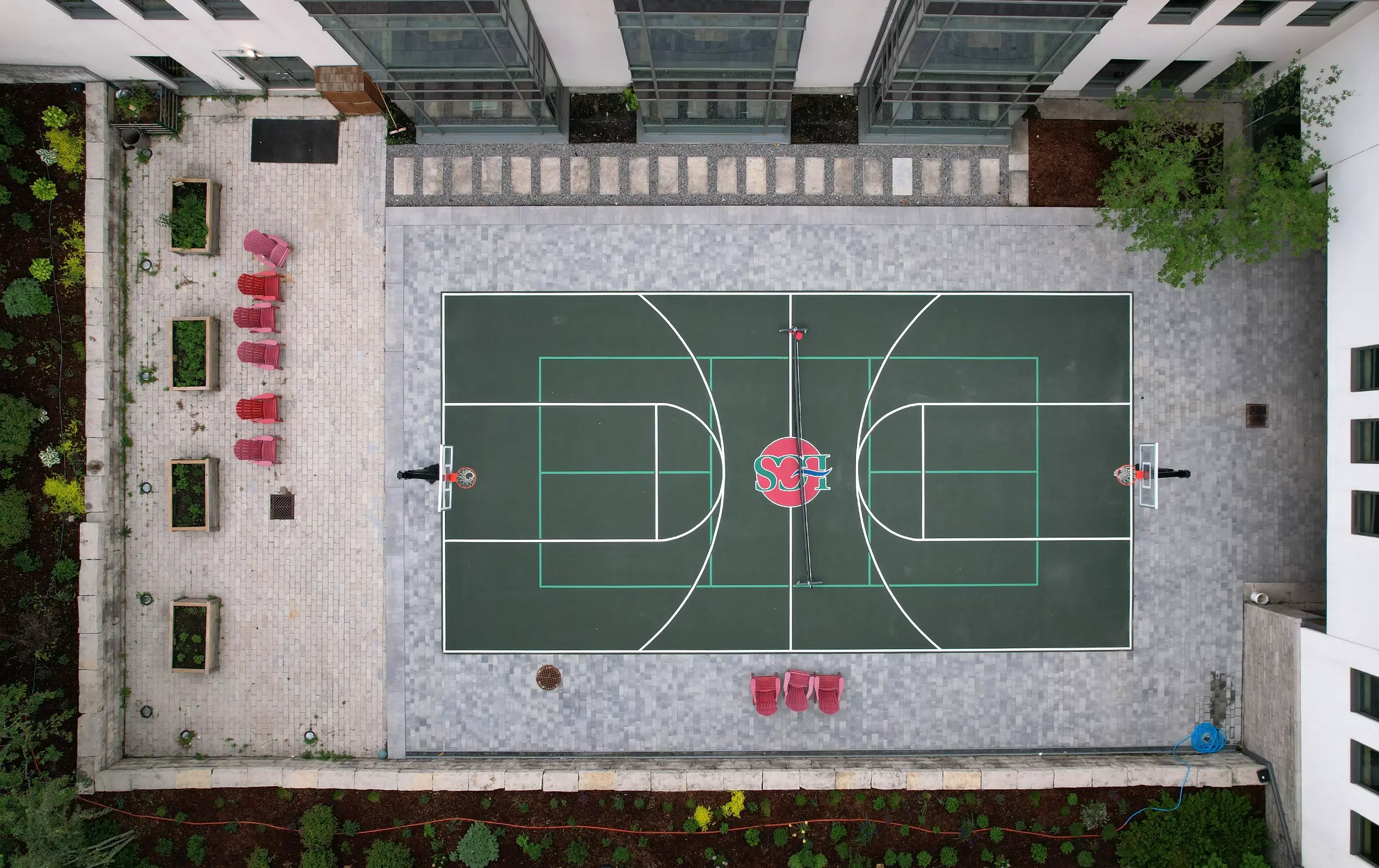 Aerial View of Outdoor Basketball Pickleball Court