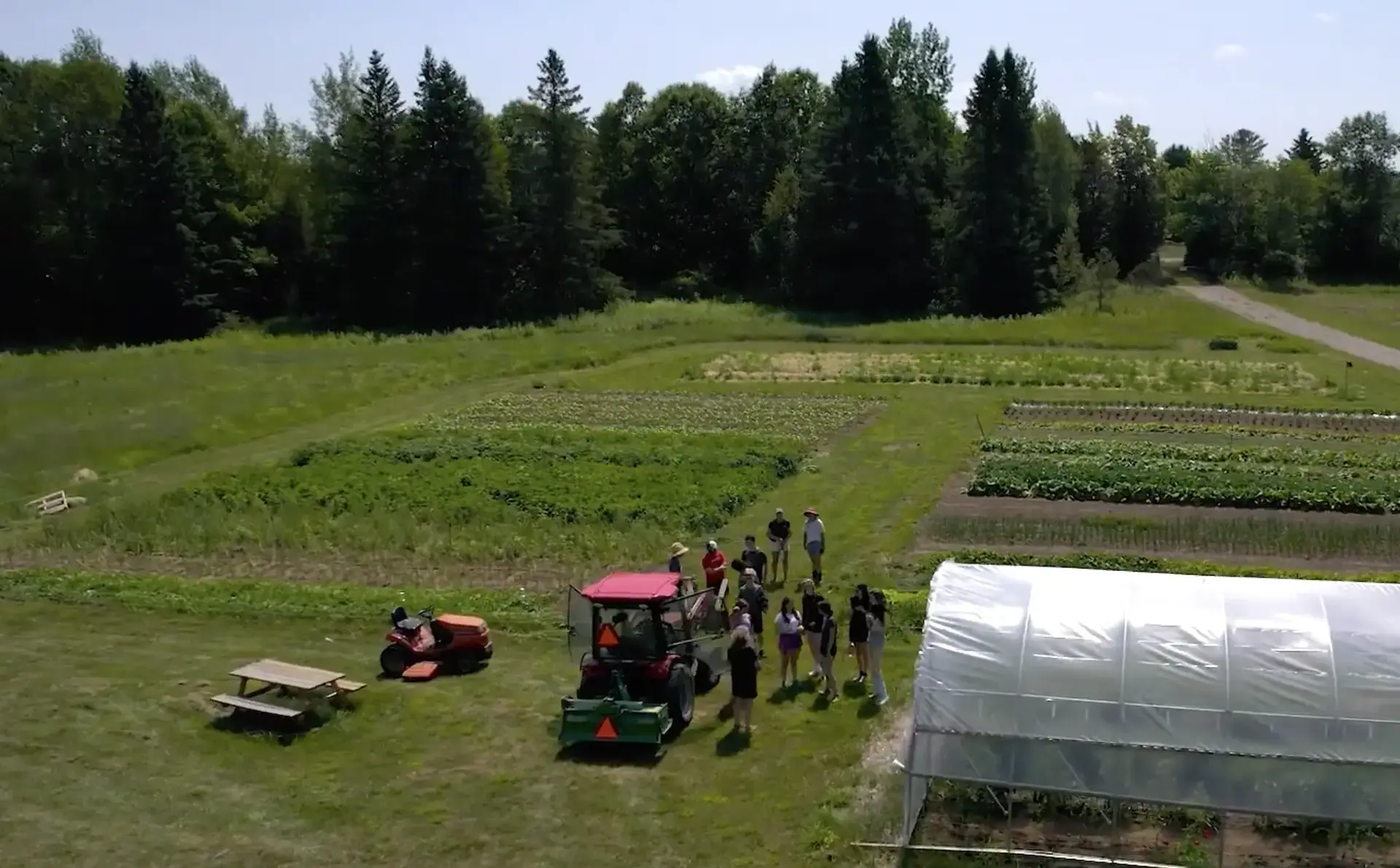 Regenerative Farm from above showing students at work below
