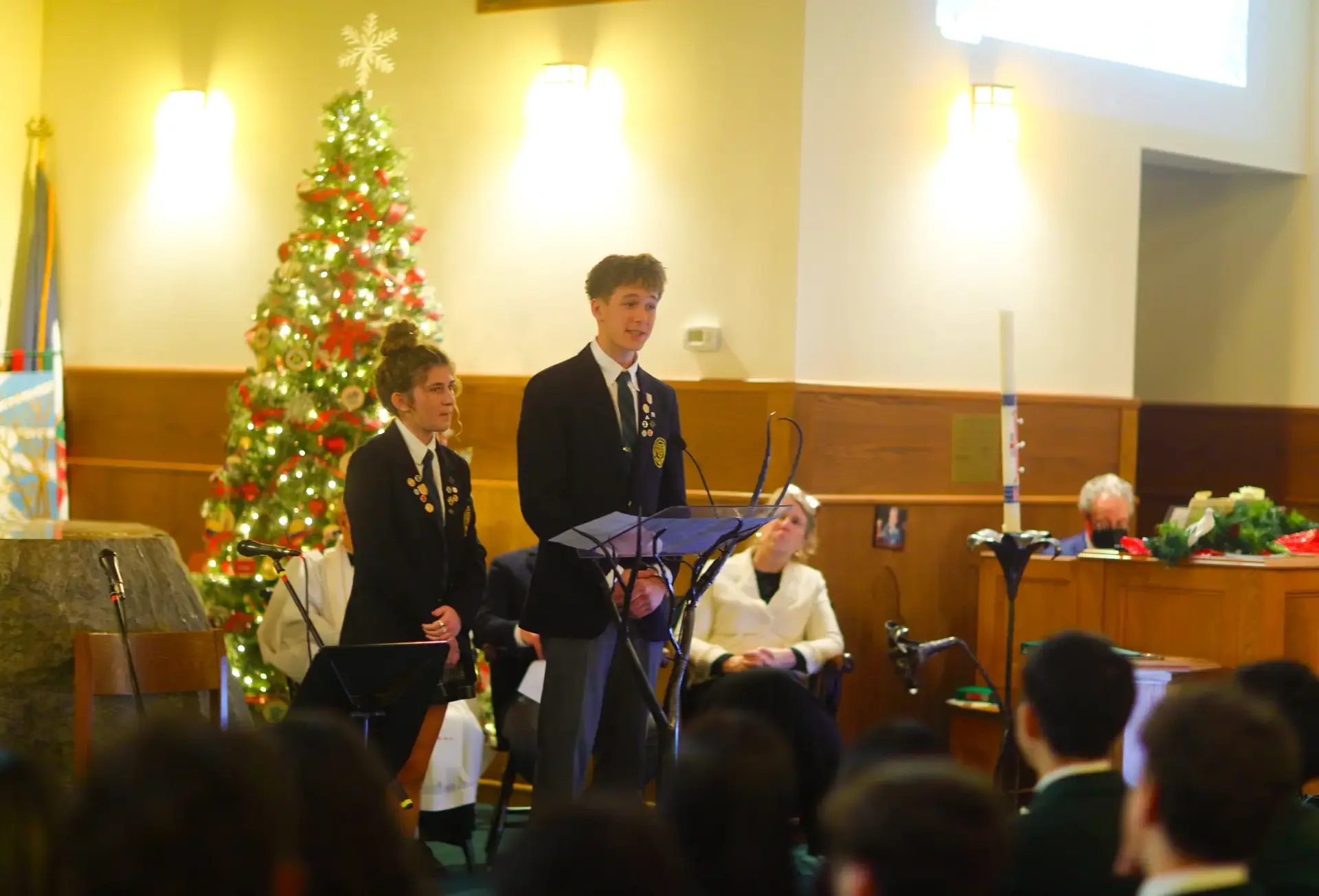 Rupert speaking during a holiday Chapel
