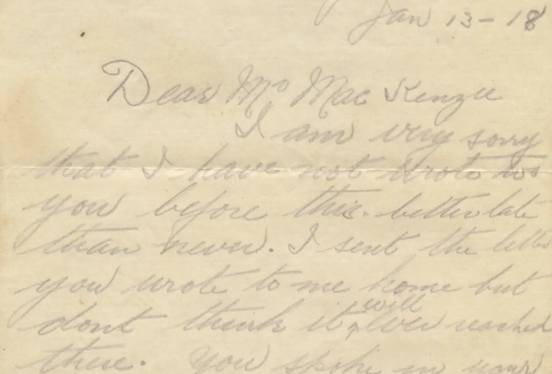 Archival handwritten letter to Dr. Mackenzie