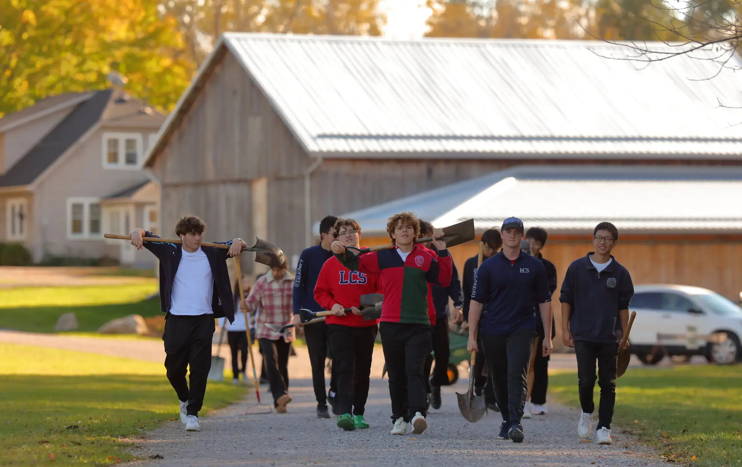 Students walking along path at Northcote Farm