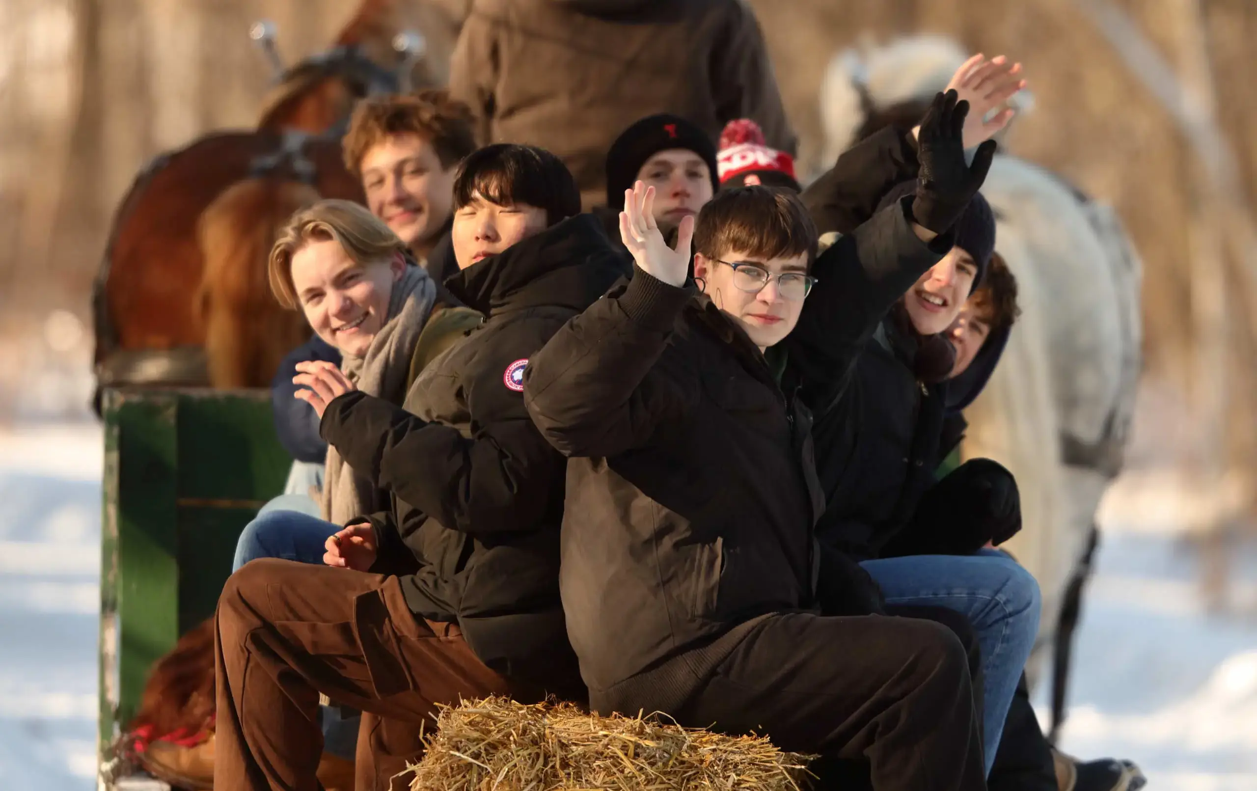 Students on horse-drawn sled
