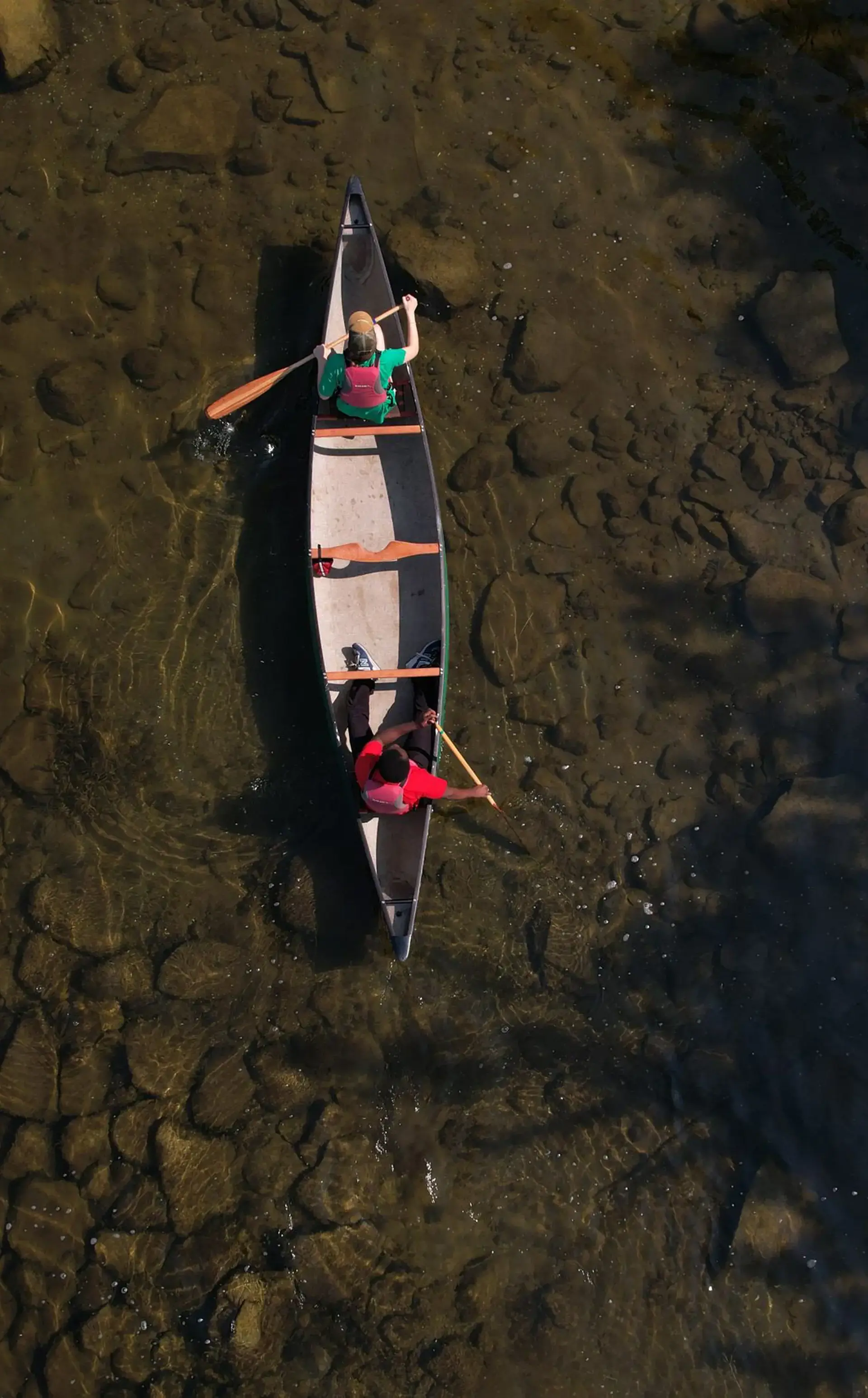Aerial shot of student canoeing