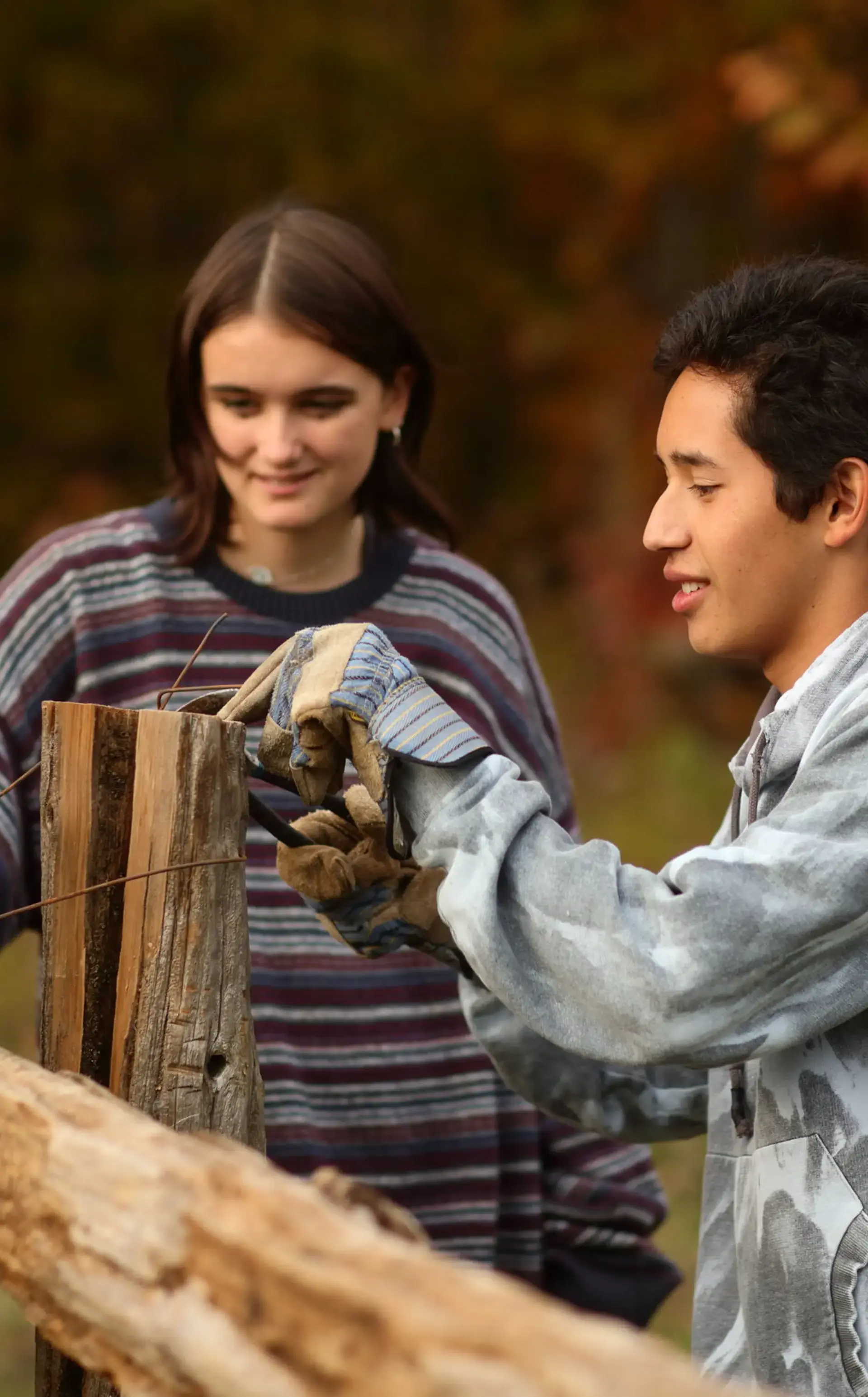 Students building fence