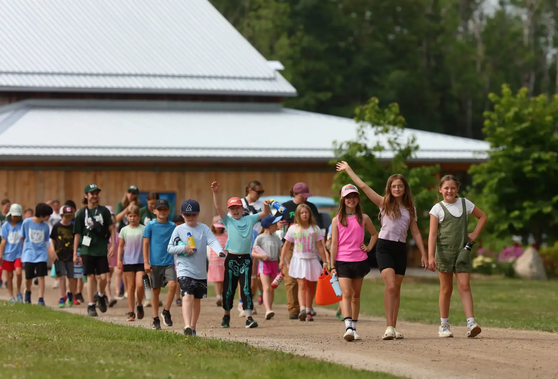 Campers walking up path