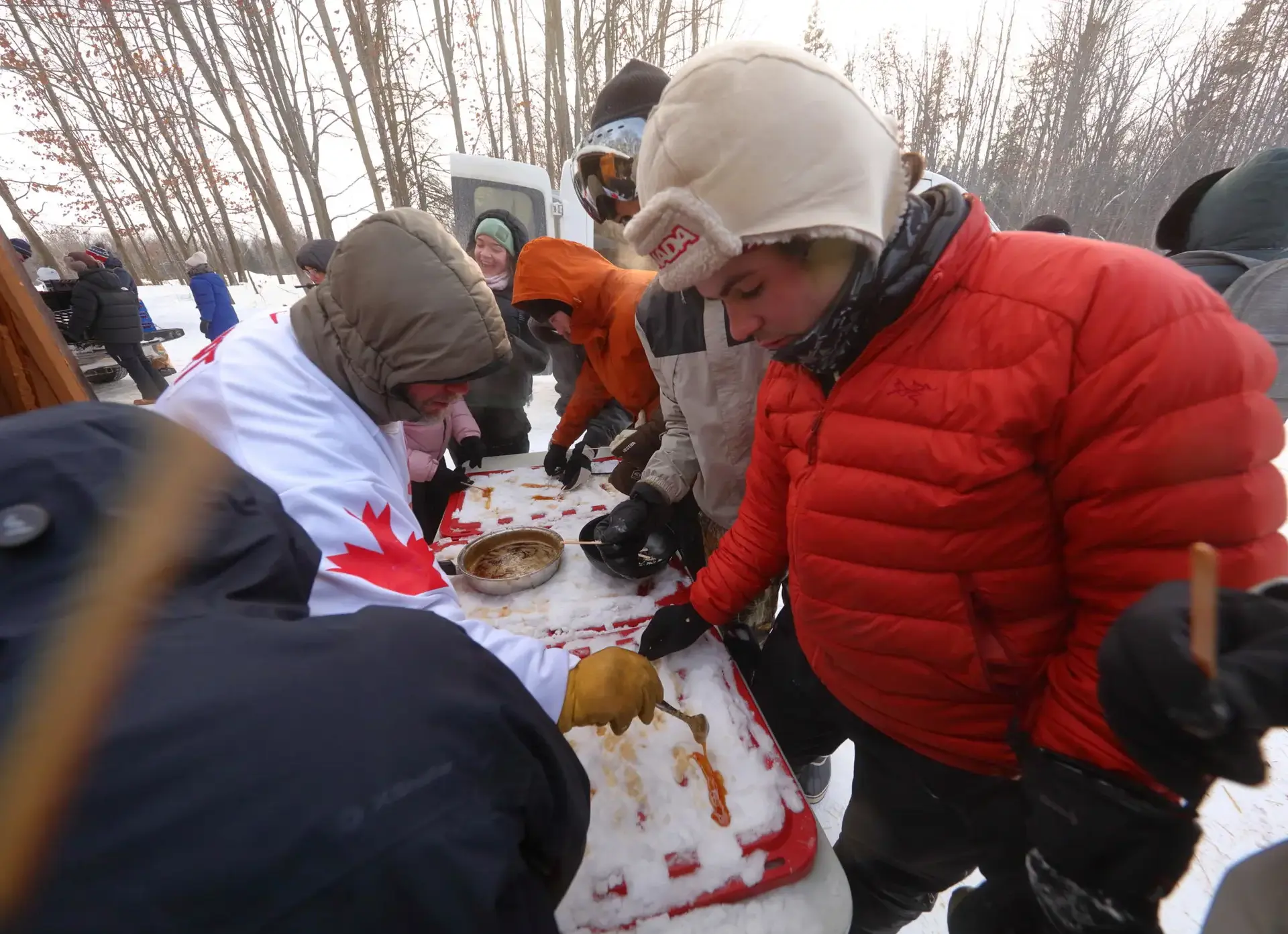 Students collecting food from stall
