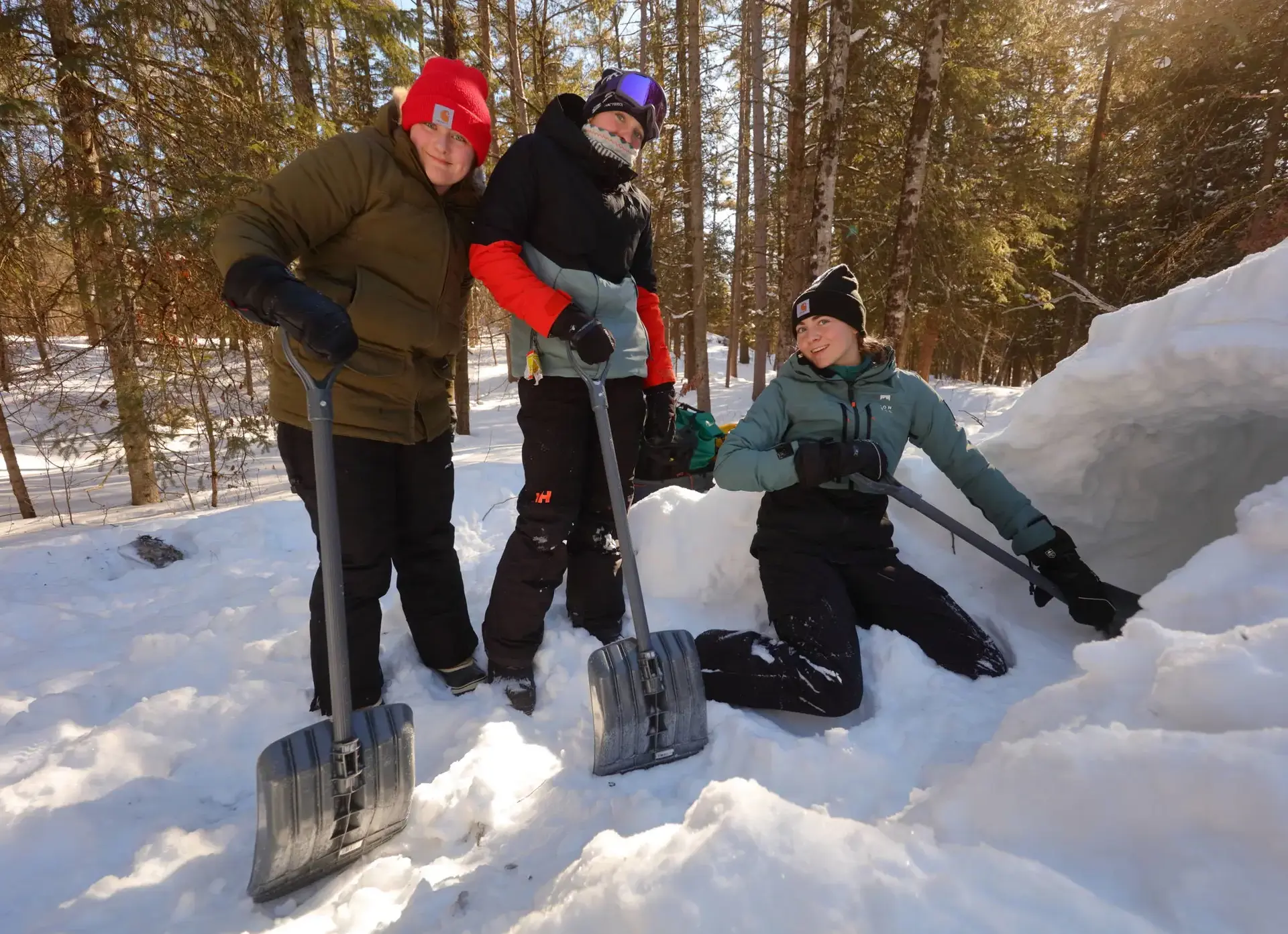 Students shovelling snow
