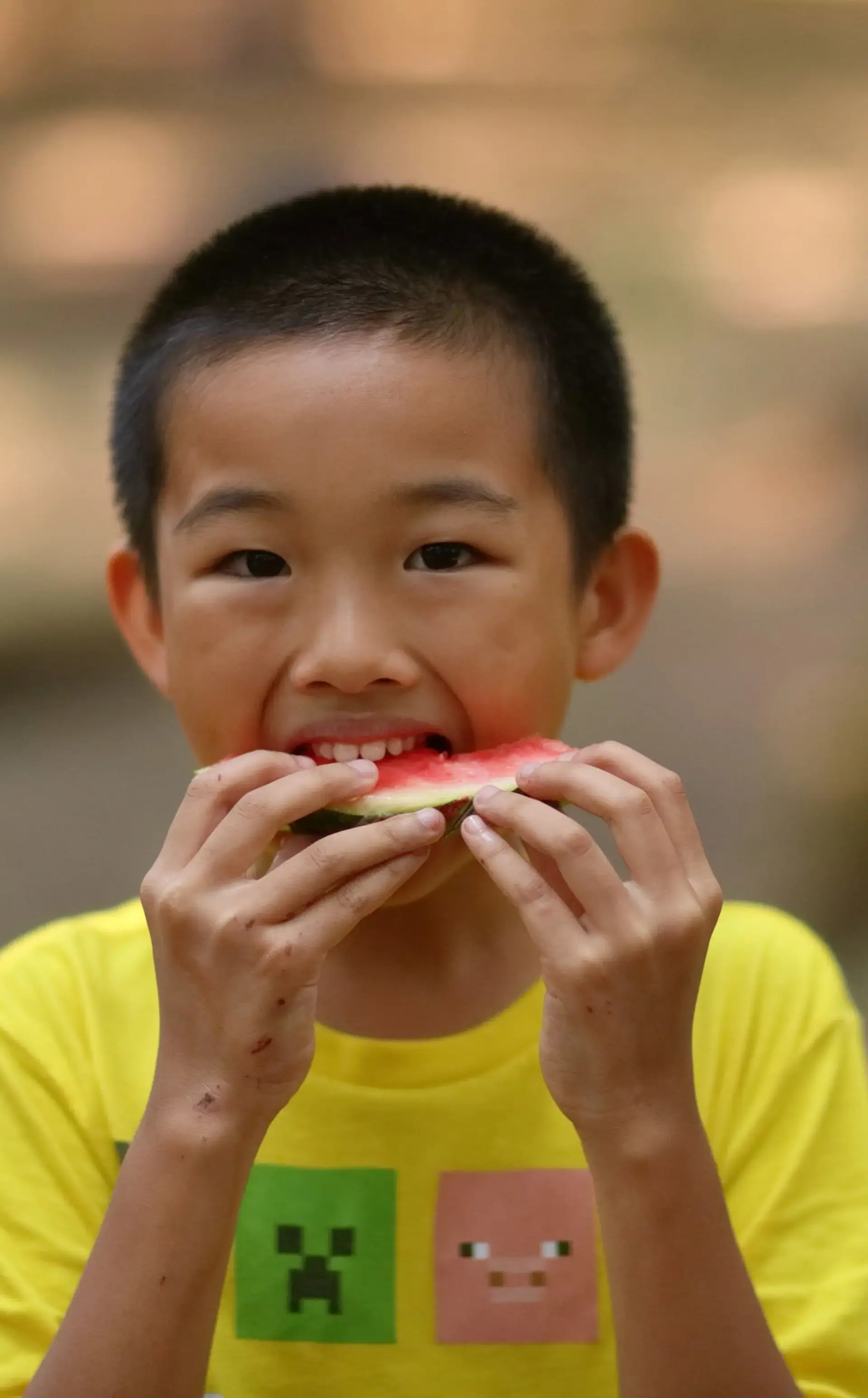 Student eating watermelon