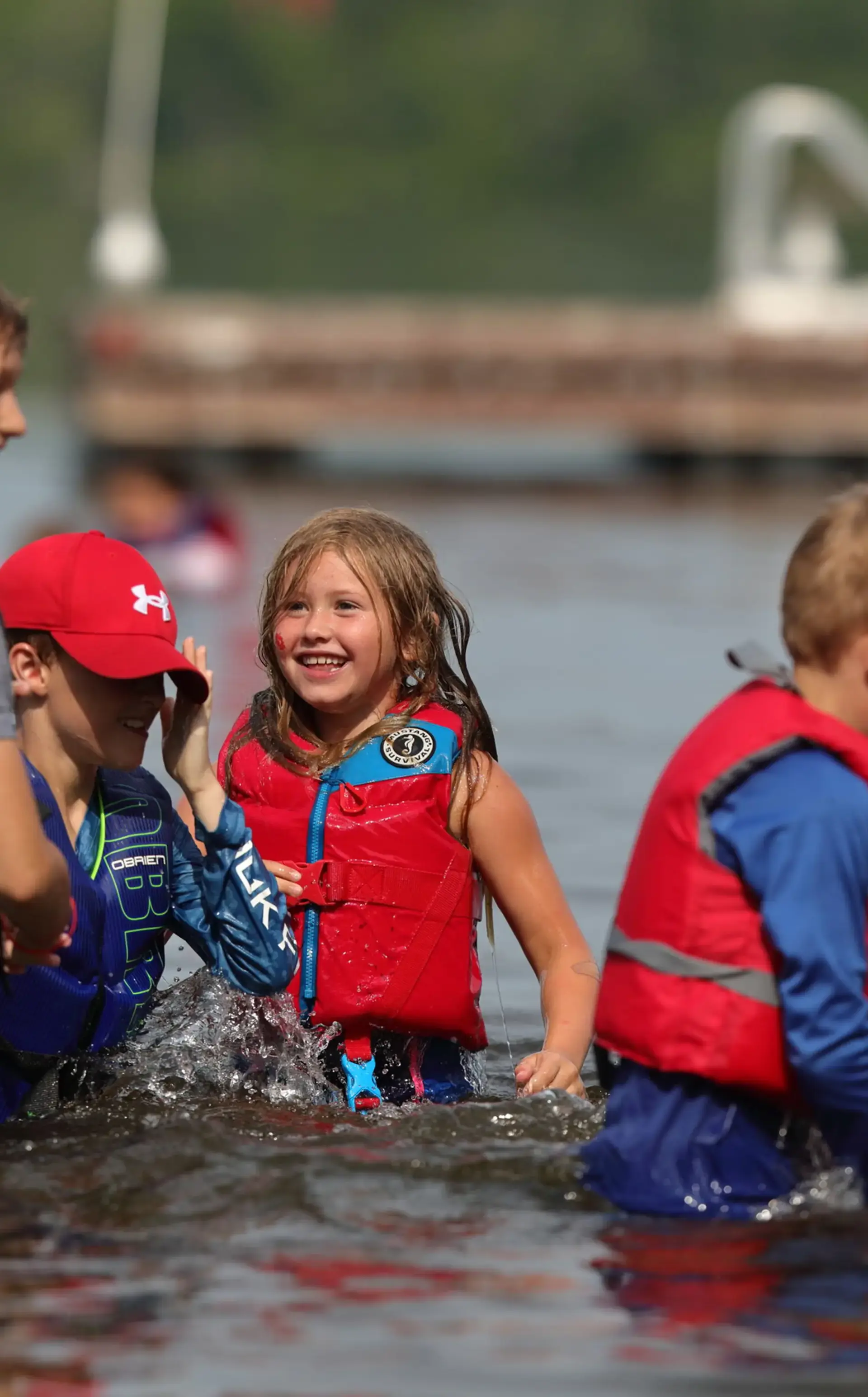 Campers playing in water