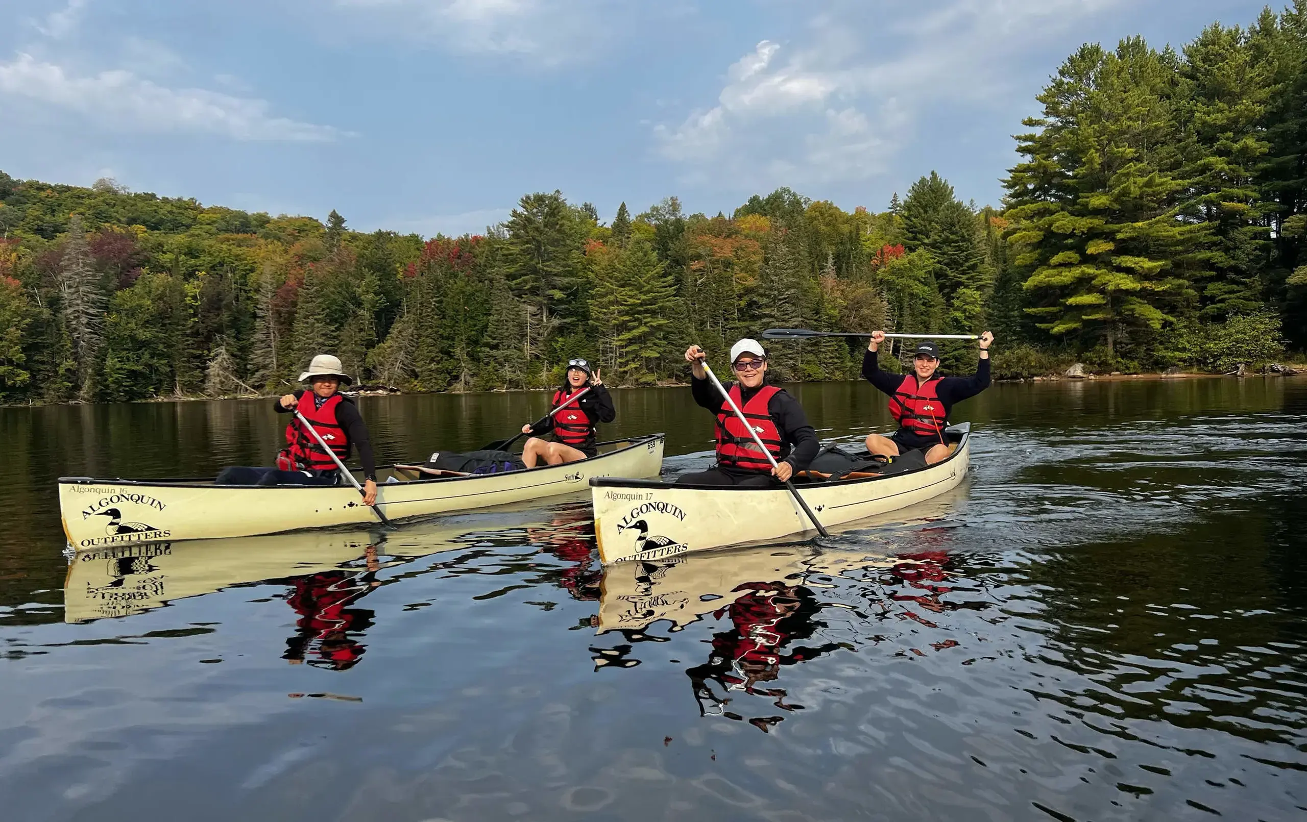 Students on canoes