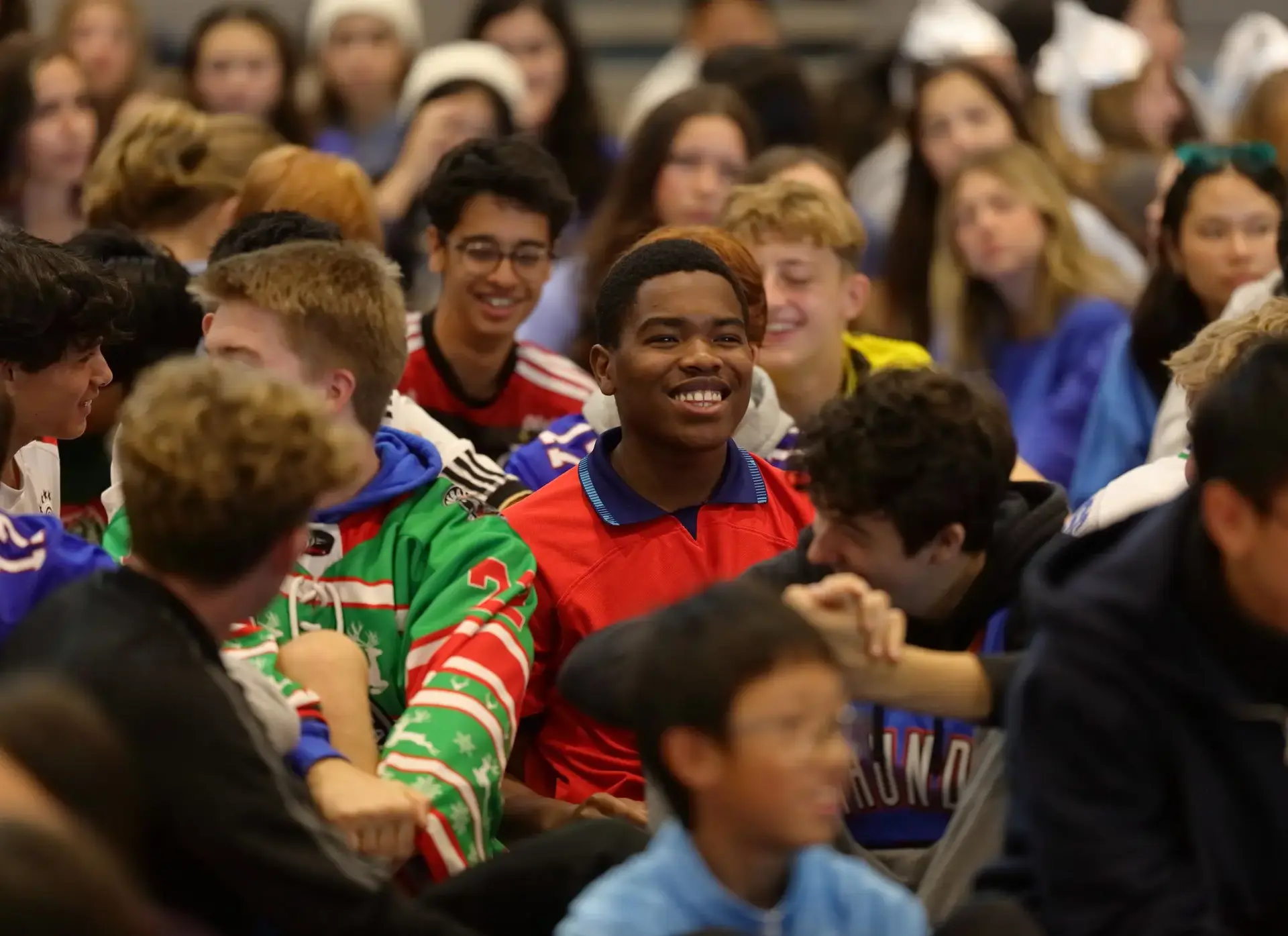Crowd of smiling students