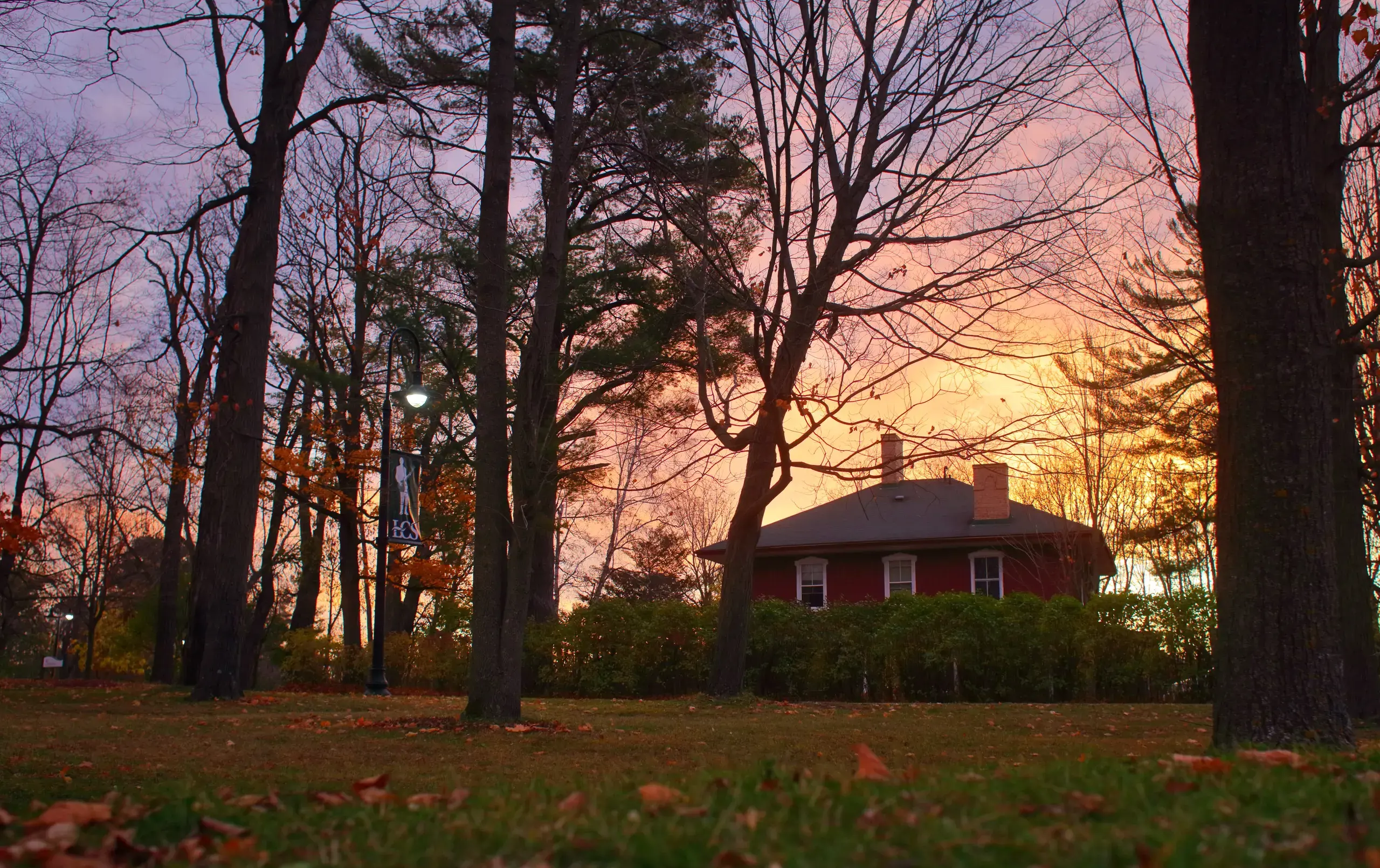 Lakefield building against a sunset