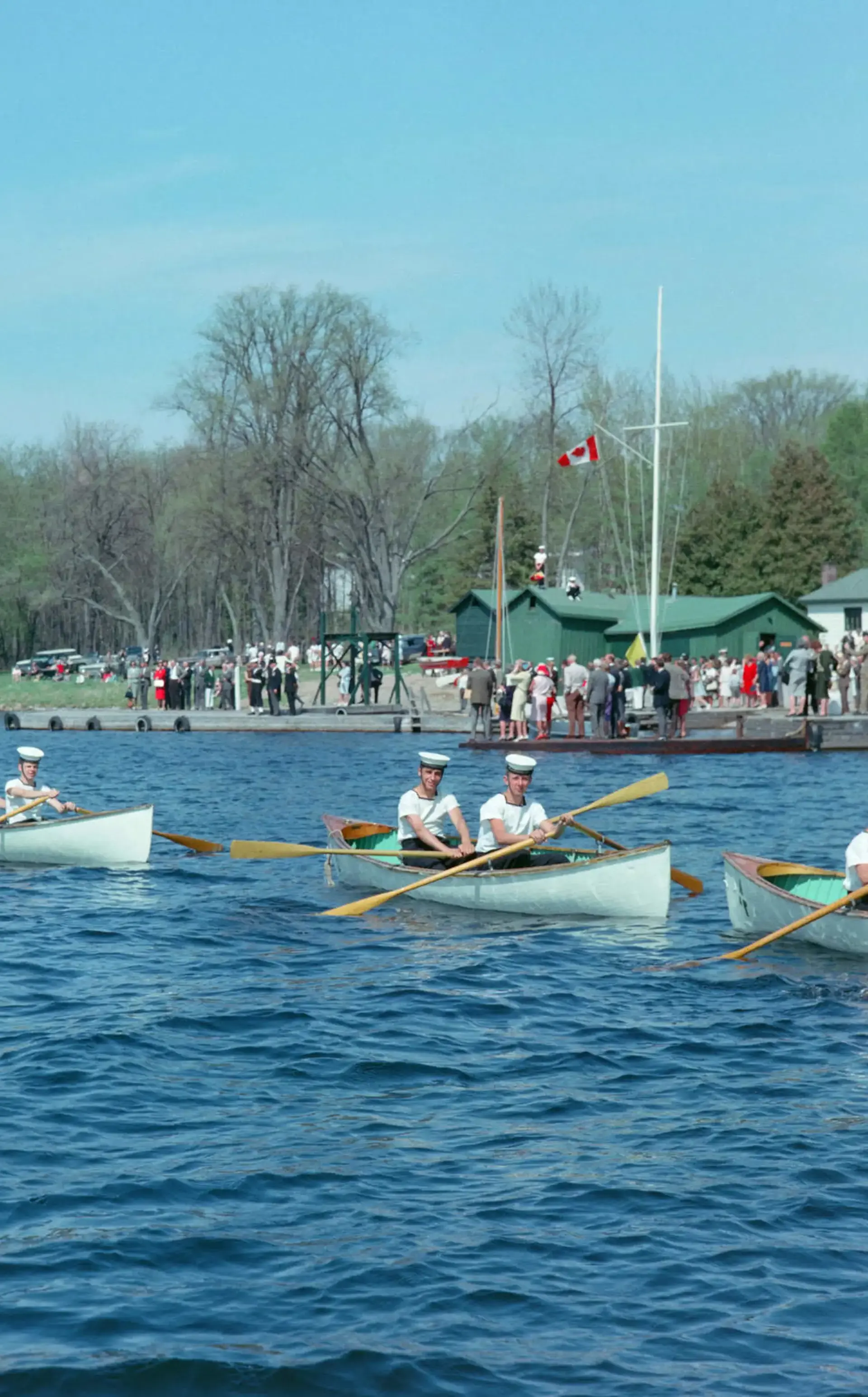 Archival photograph of students canoeing