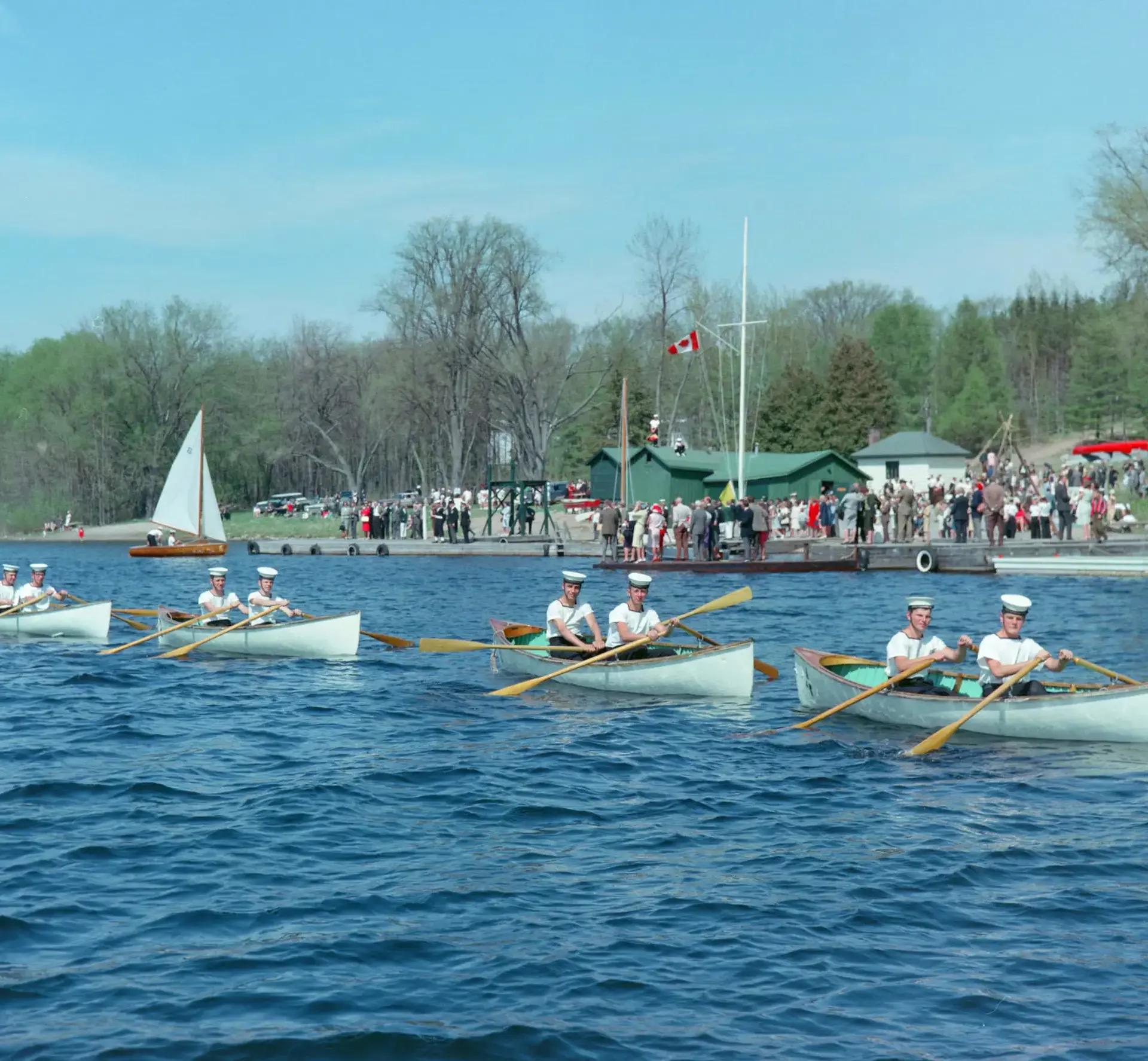 Archival photograph of students sailing in naval dress