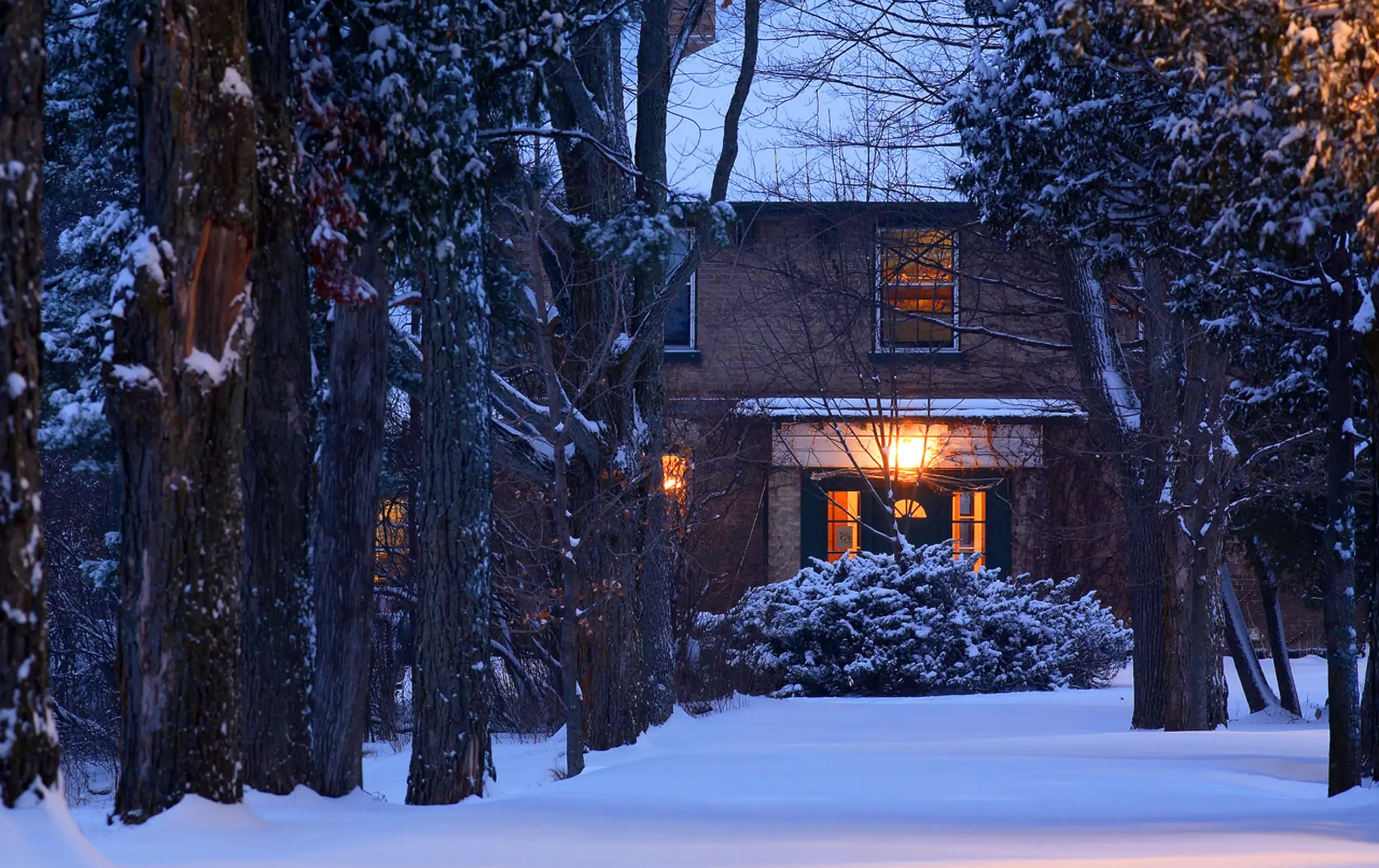 Lakefield School building on wintry night